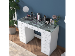 Sina" dressing table with integrated wooden drawers - 120 x 44 x 80 cm - White 2