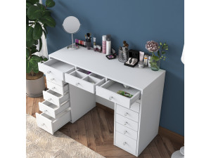 Sena" dressing table with integrated wooden drawers - 120 x 44 x 82 cm - White 2