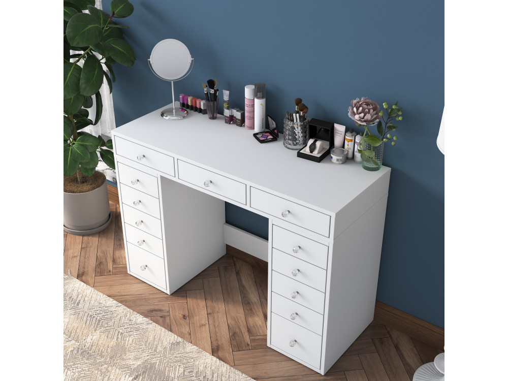 Sena" dressing table with integrated wooden drawers - 120 x 44 x 82 cm - White