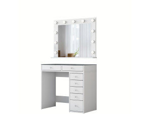 Kona" dressing table with wooden mirror - 90 x 44 x 80 cm - White