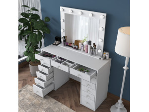 Sirma" dressing table with wooden mirror - 120 x 44 x 82 cm - White 2