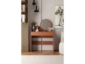 Dressing table with wooden mirror "Harmony Mini Round" - 90 x 40 x 133 cm - Terracotta 2