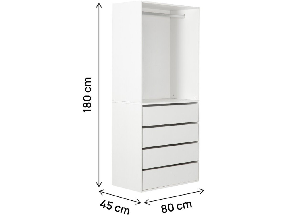Opéra" wardrobe with 4 drawers and 1 hanging space - 80 x 45 x 180 cm - White
