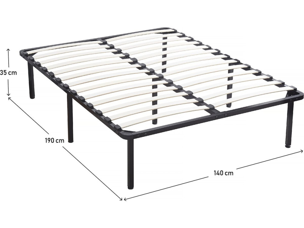 Slatted bed base + feet for mattress - 140 x 190 cm - 26 slats
