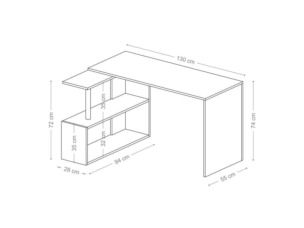 Gelincik" wooden study desk - 130 x 109 x 74 cm - White