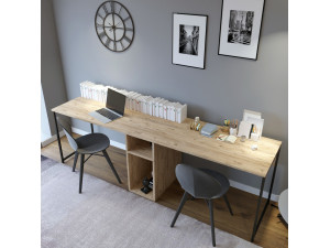 Ikili Calisma" wooden desk - 240 x 60 x 74 cm - Black Atlantic Pine 2