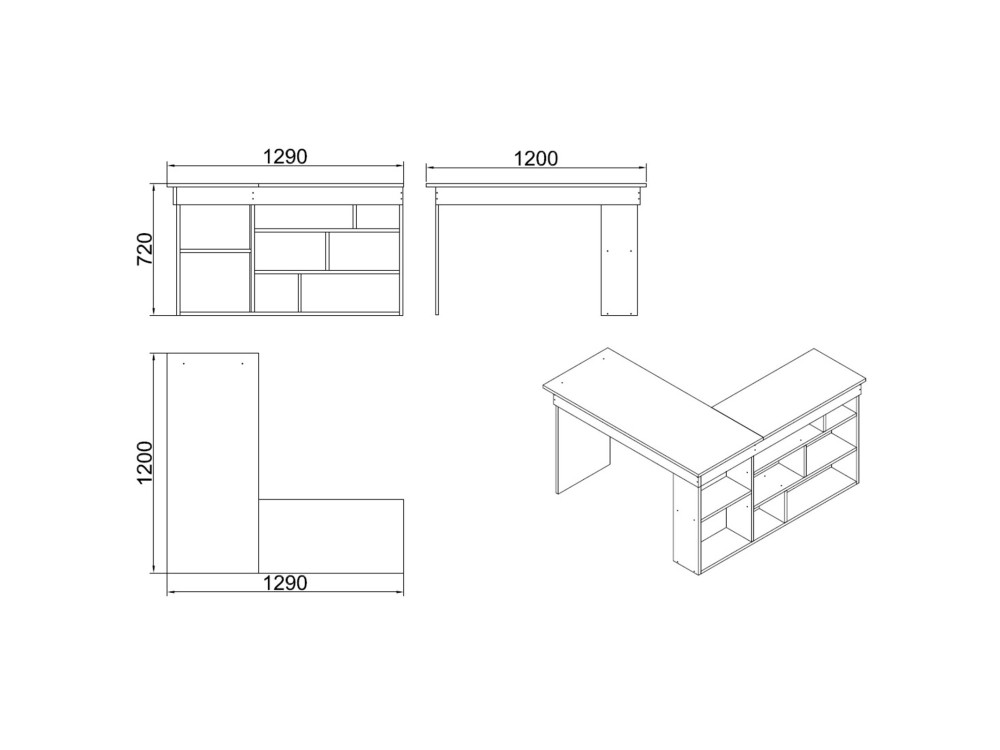 CT5" wooden desk - 129 x 120 x 72 cm - Atlantic Pine White