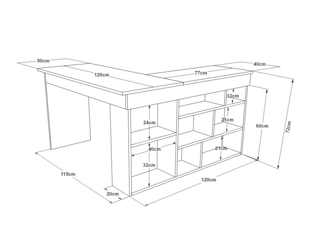 CT5" wooden desk - 129 x 120 x 72 cm - Atlantic Pine White
