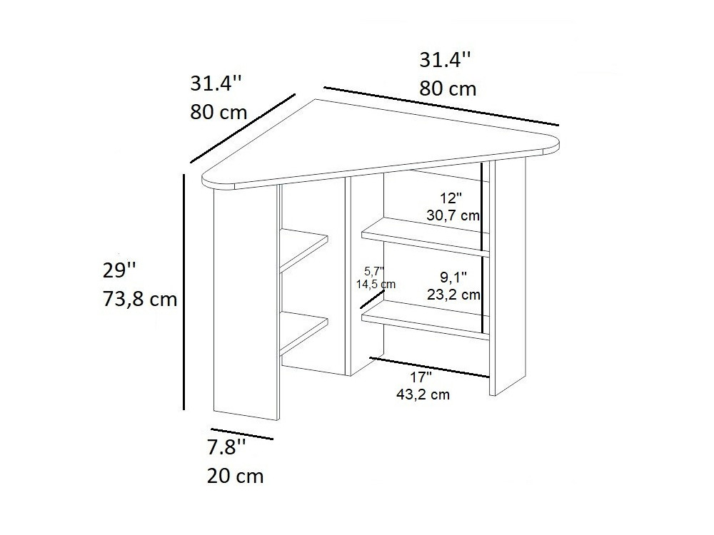 Corner" wooden desk - 80 x 80 x 73 cm - White