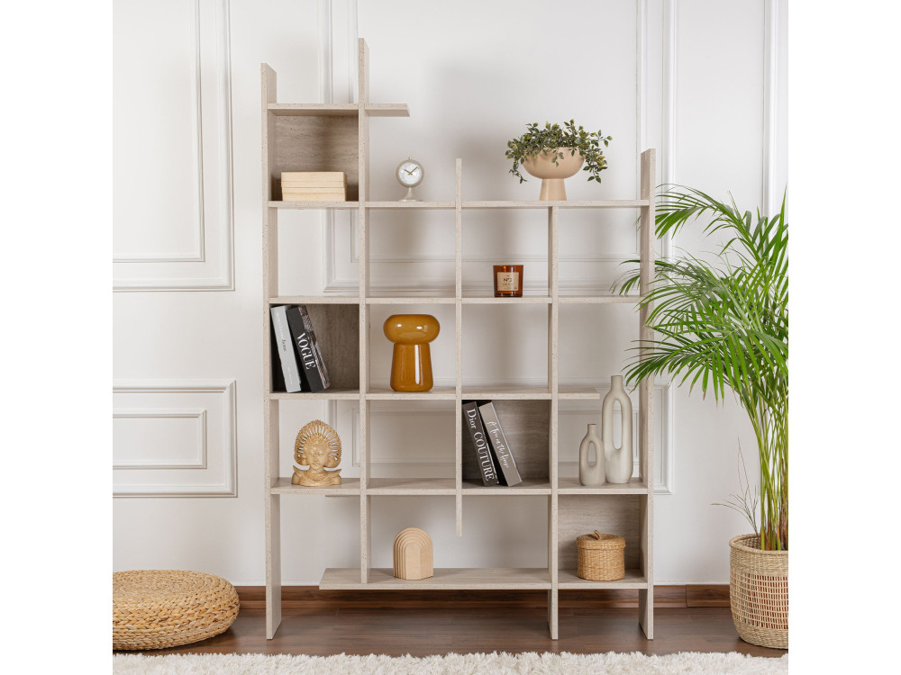 Manco" wooden bookcase 122 x 25.5 x 188 cm - Travertine