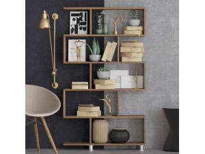 Nilüfer" wooden bookcase 90 x 20 x 156 cm - Walnut 2