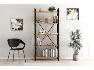 Nero" wooden bookcase - 90 x 33 x 180 cm - Atlantic PineBlack 2
