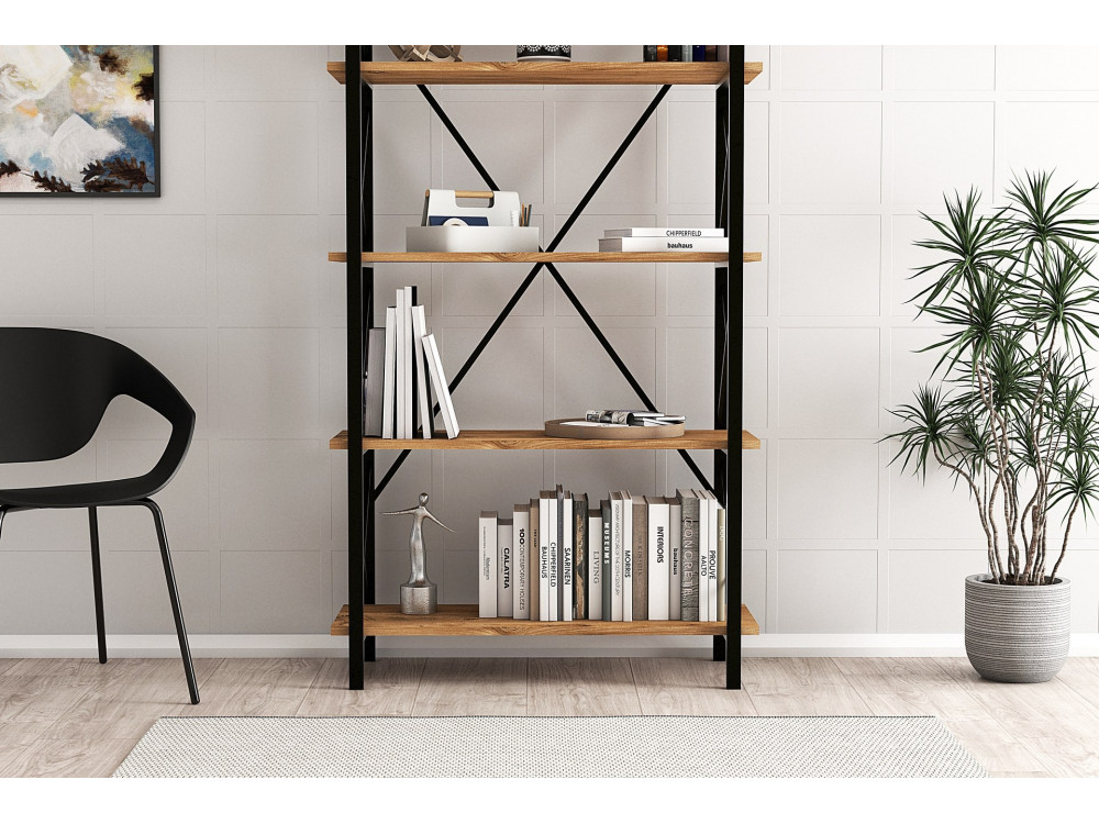 Nero" wooden bookcase - 90 x 33 x 180 cm - Atlantic PineBlack