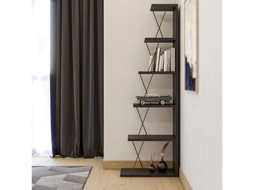 Melinos" wooden bookcase - 50 x 22 x 150 cm - Anthracite grey