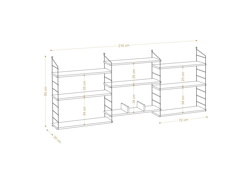 Laba" wooden bookcase - 216 x 20 x 85 cm - Oak