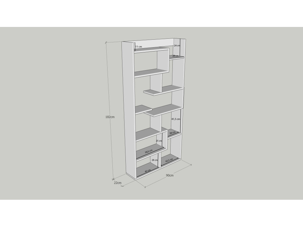 Kuttap" wooden bookcase - 90 x 22 x 182 cm - Pine