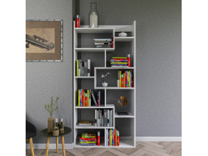Kuttap" wooden bookcase - 90 x 22 x 182 cm - White 2