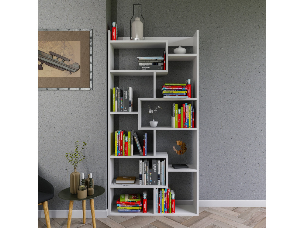 Kuttap" wooden bookcase - 90 x 22 x 182 cm - White