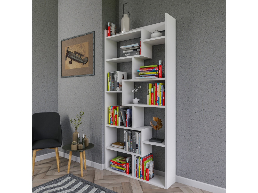 Kuttap" wooden bookcase - 90 x 22 x 182 cm - White