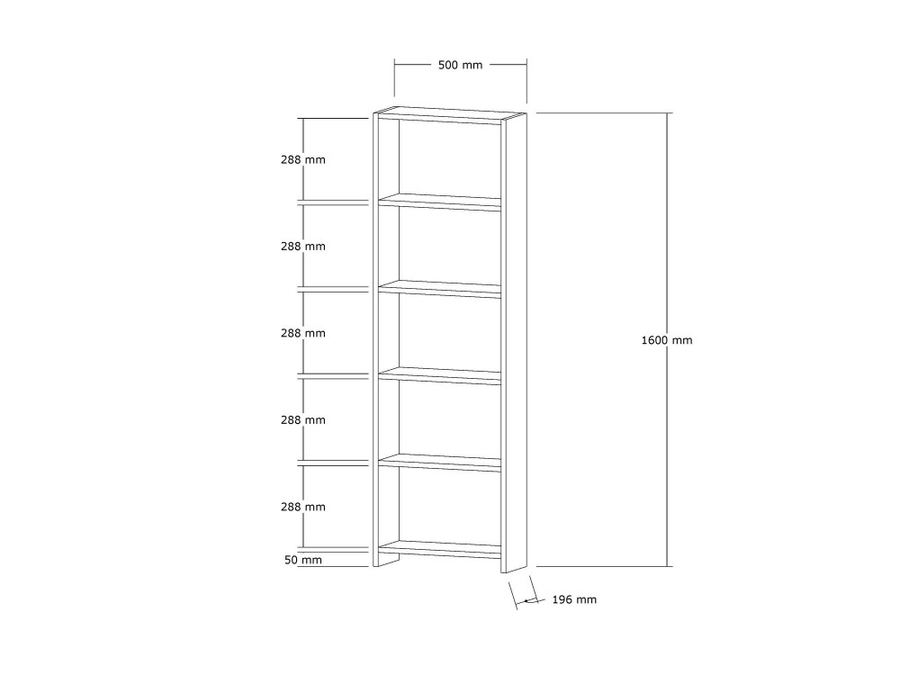 New" wooden bookcase - 50 x 19 x 160 cm - White