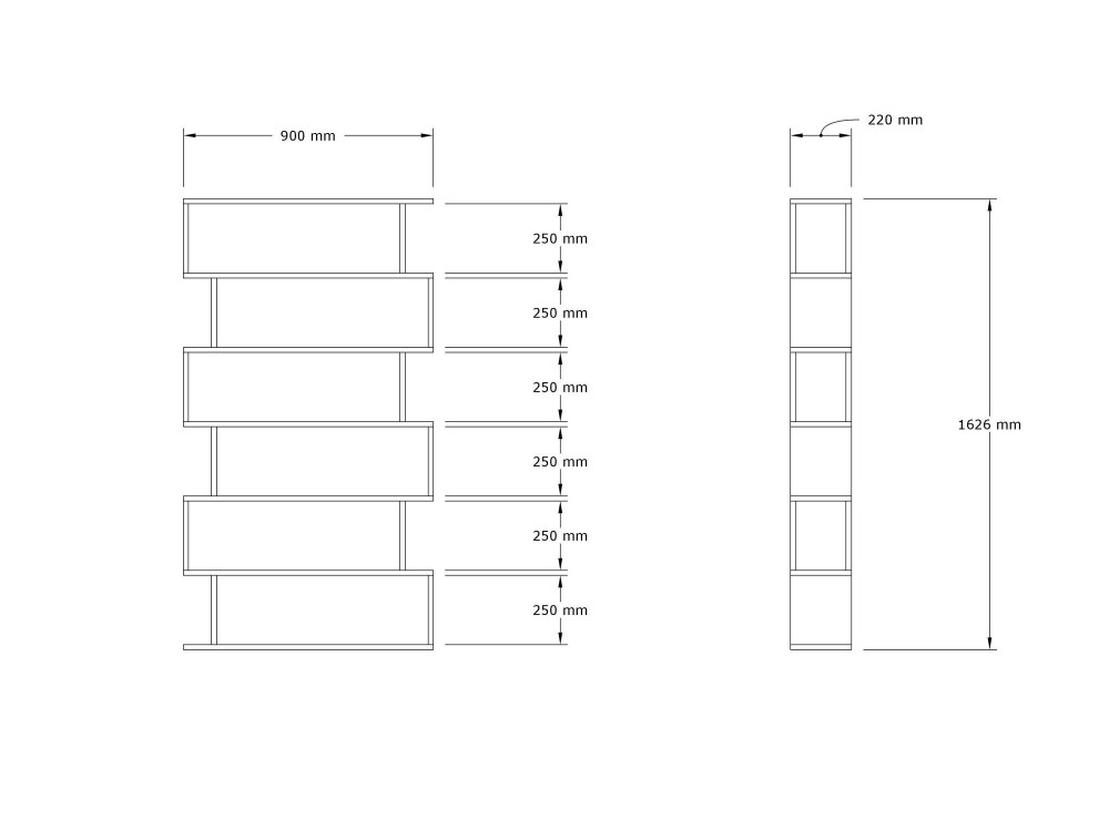 Hector" wooden bookcase - 90 x 22 x 162 cm - Saphir