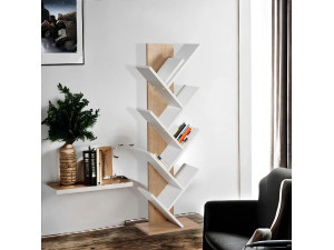 Tuval 066" wooden bookcase - 46 x 22 x 129 cm - Oak, White 2