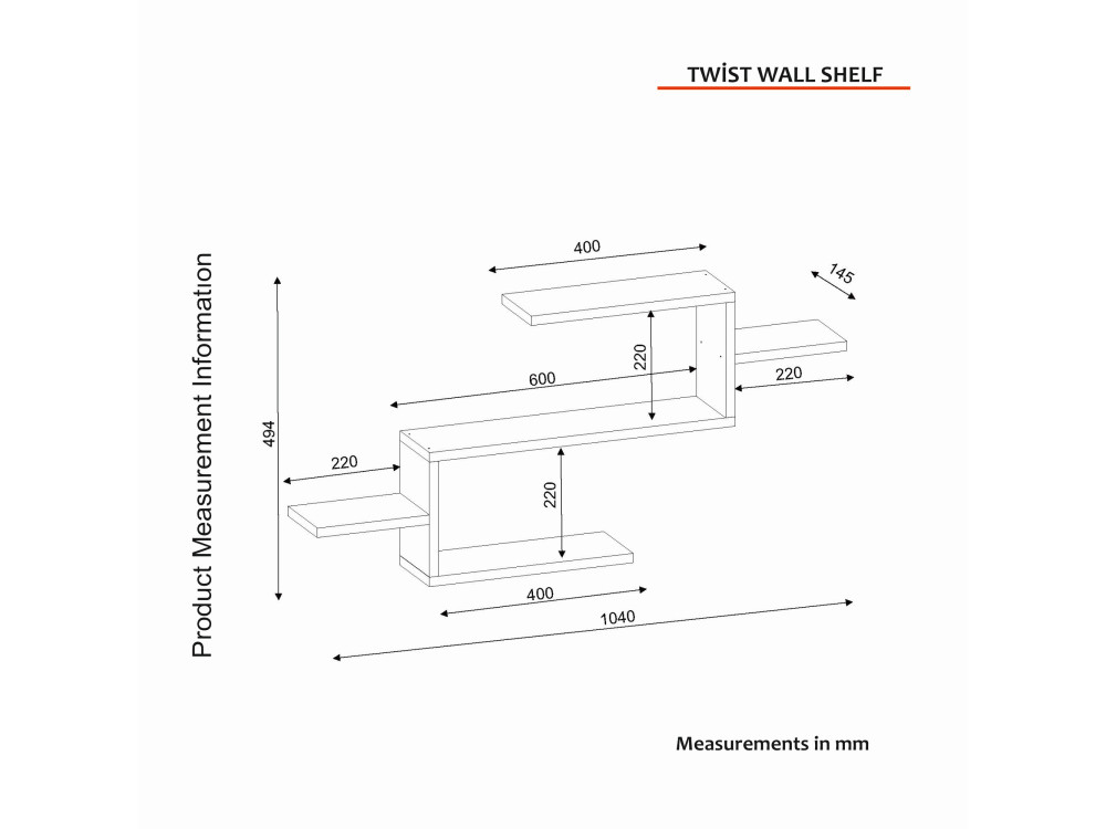 Twist" wooden bookcase - 104 x 14 x 49 cm - White