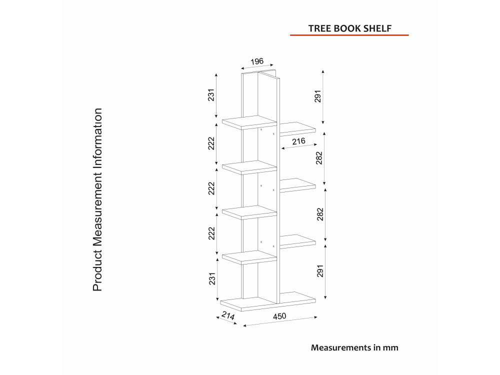 Tree" wooden bookcase - 45 x 22 x 121 cm - White