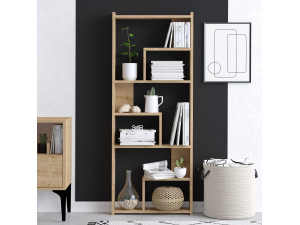 Megg" wooden bookcase - 60 x 15 x 150 cm - Oak 2