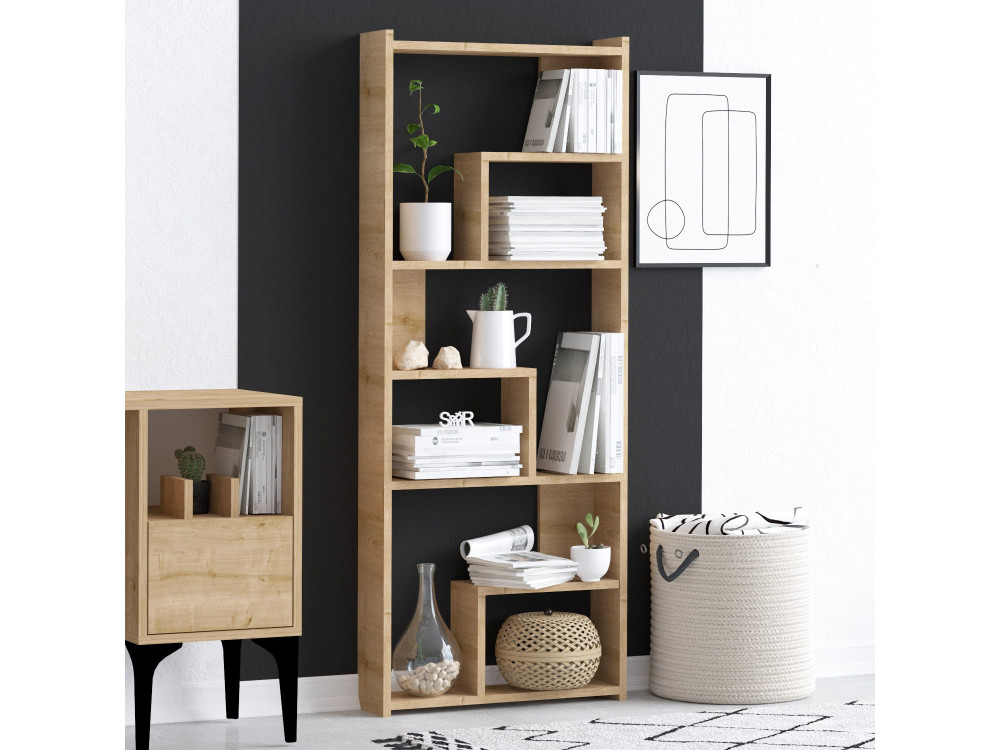 Megg" wooden bookcase - 60 x 15 x 150 cm - Oak