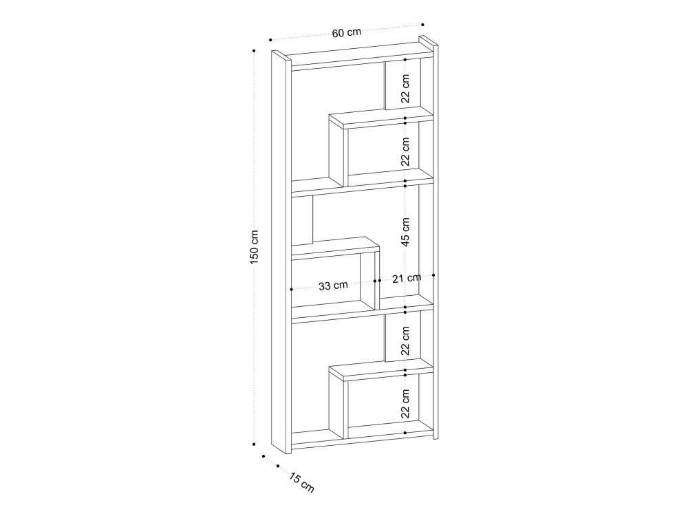 Megg" wooden bookcase - 60 x 15 x 150 cm - Oak