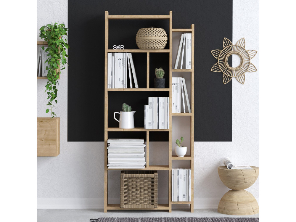 Momo" wooden bookcase - 65 x 15 x 150 cm - Oak