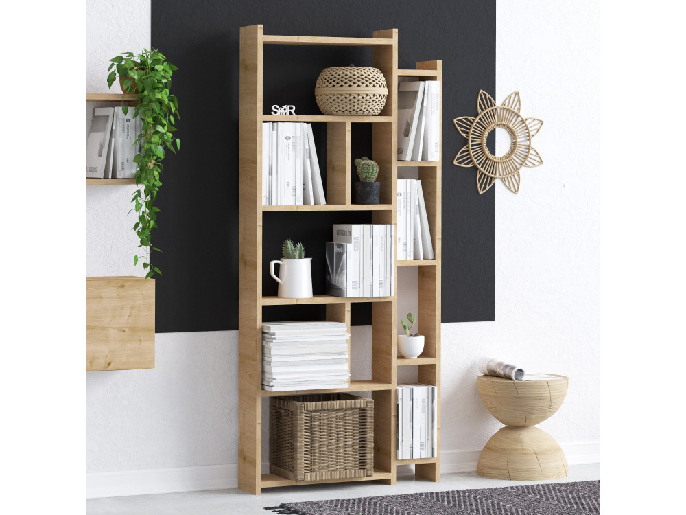 Momo" wooden bookcase - 65 x 15 x 150 cm - Oak
