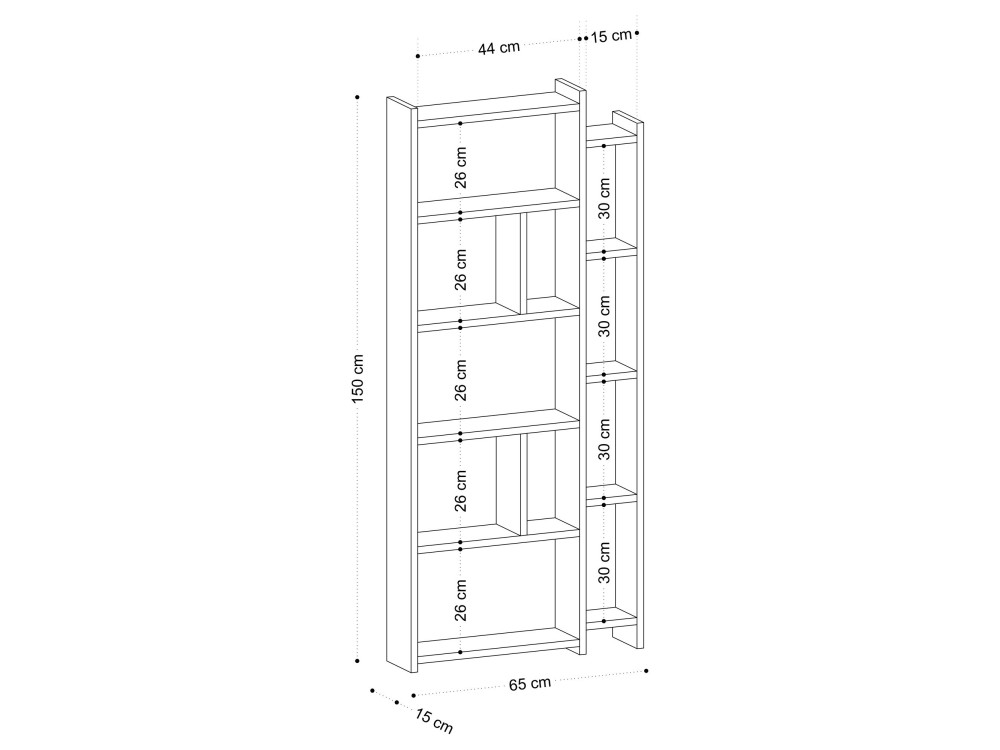 Momo" wooden bookcase - 65 x 15 x 150 cm - Oak