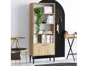 Pollux" wooden bookcase - 60 x 30 x 175 cm - Sapphire Oak 2