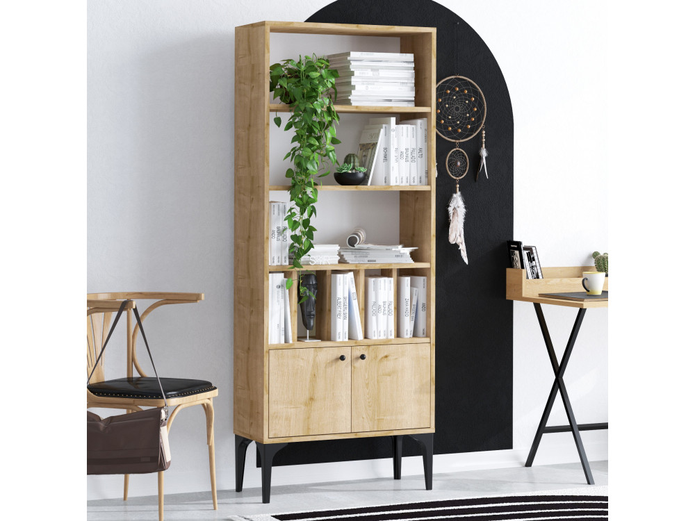 Pollux" wooden bookcase - 60 x 30 x 175 cm - Sapphire Oak