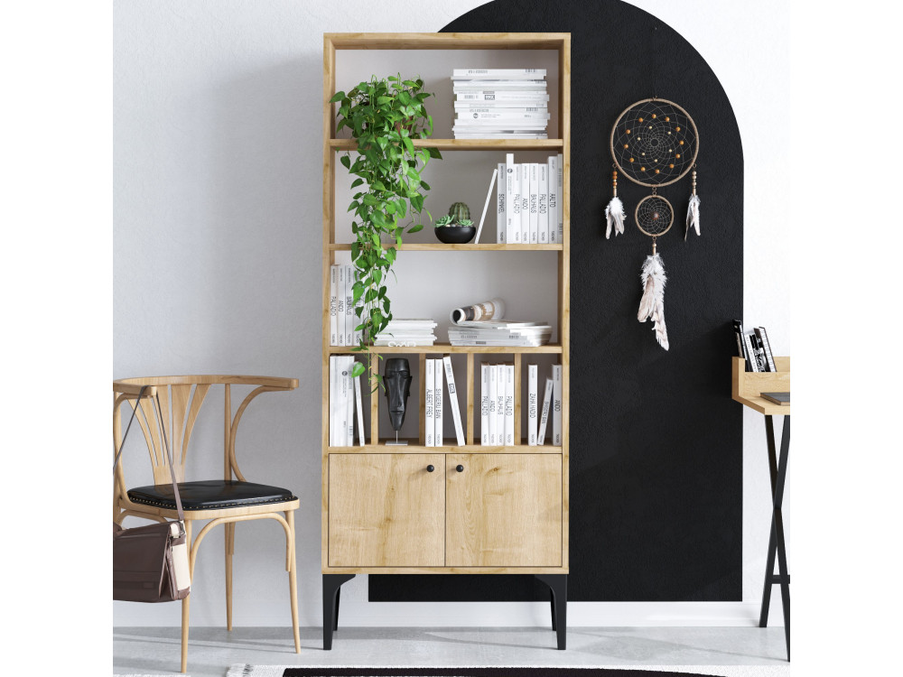Pollux" wooden bookcase - 60 x 30 x 175 cm - Sapphire Oak