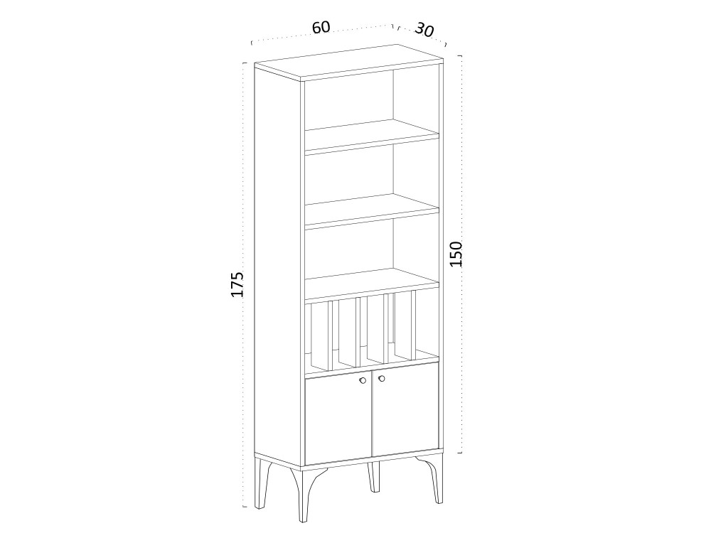 Pollux" wooden bookcase - 60 x 30 x 175 cm - Sapphire Oak