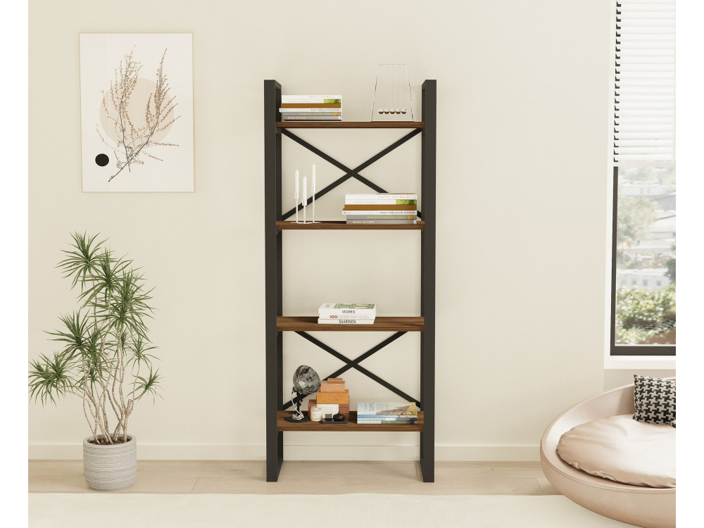 Alaro" wooden bookcase - 66 x 32 x 150 cm - Walnut