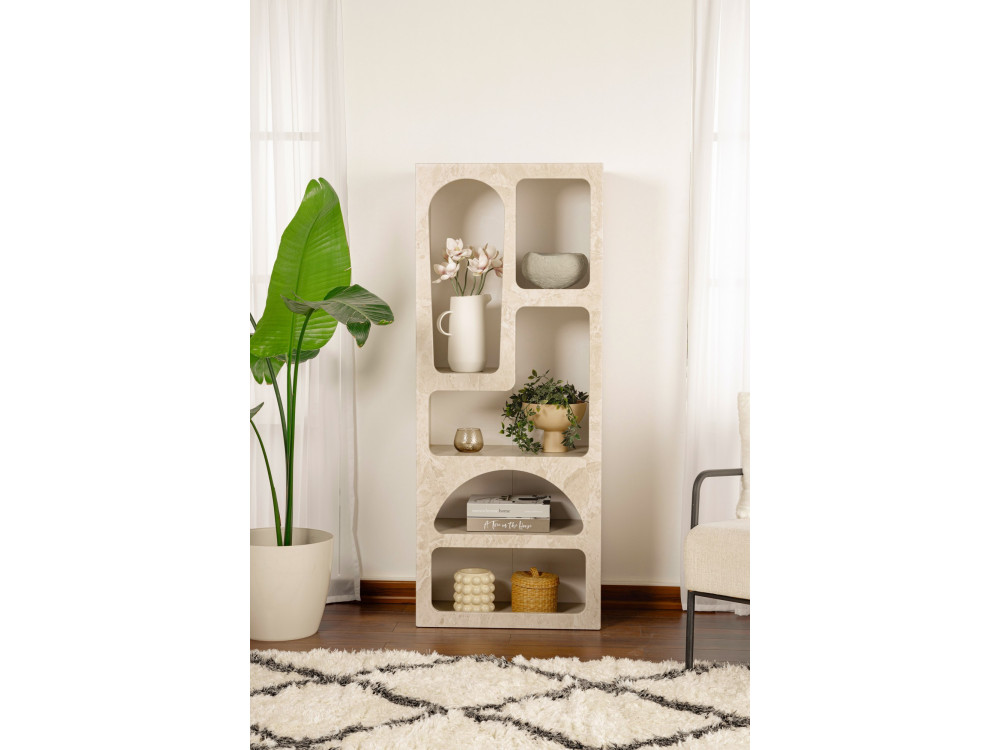 Venüs" wooden bookcase 60 x 32 x 150 cm - travertine marble
