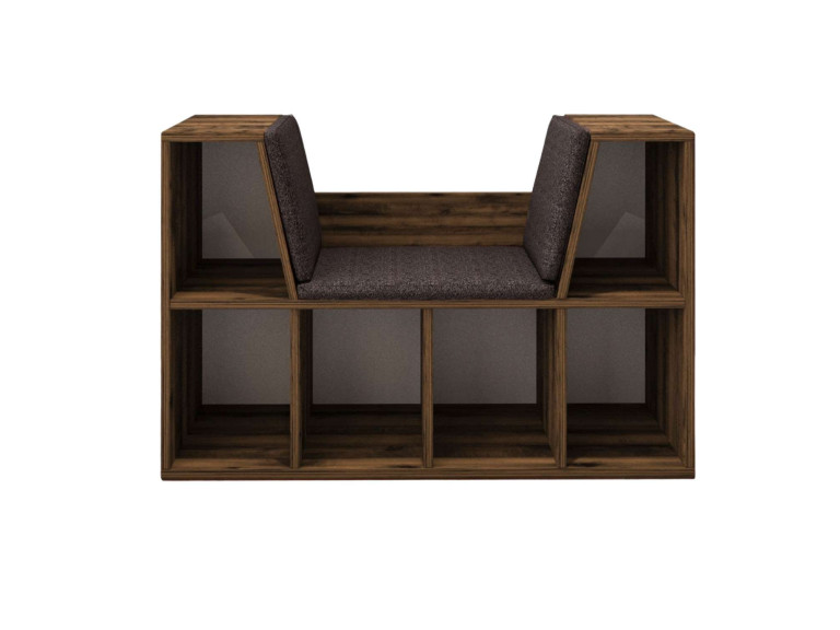 Livora" bookcase with wooden seat - 103 x 30 x 63 cm - Brown