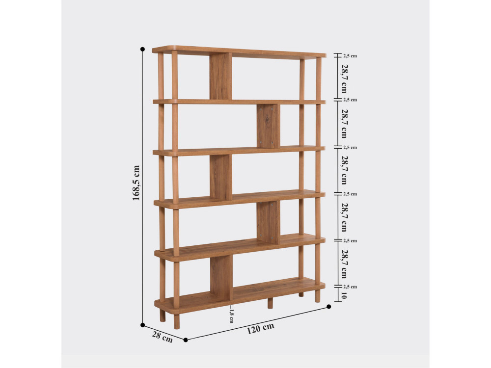 Meta" wooden bookcase - 120 x 28 x 168 cm - Brown