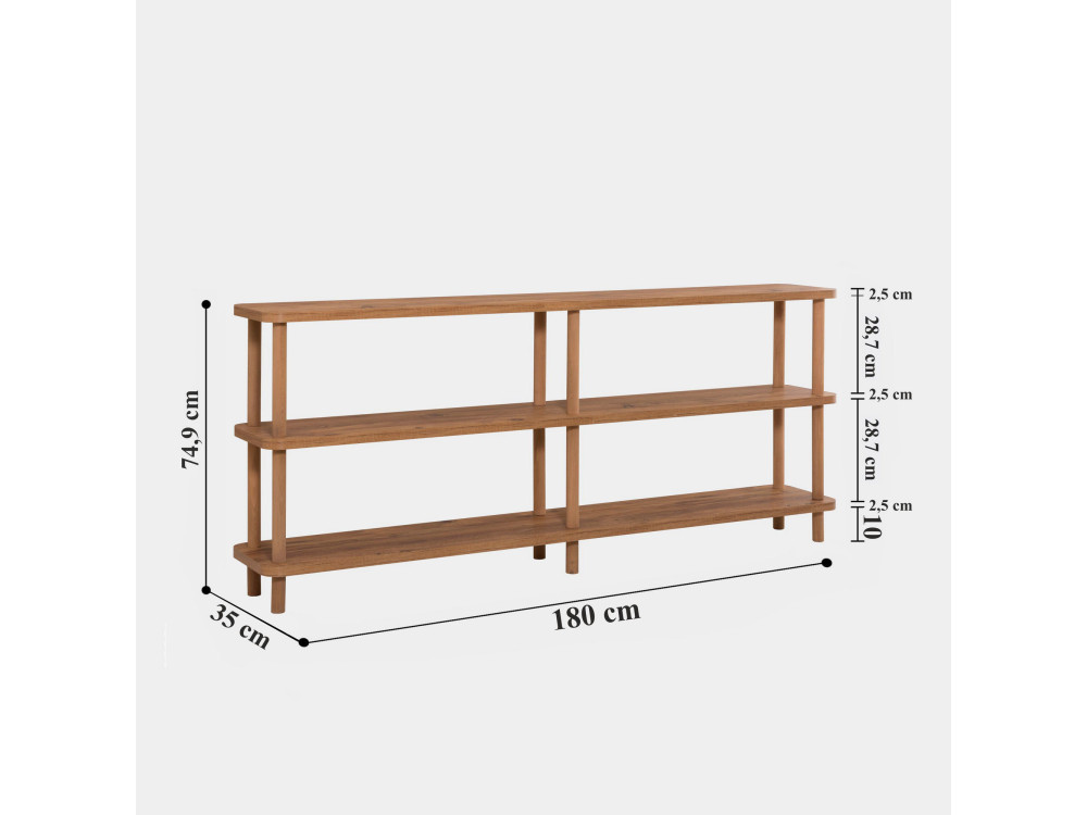 Zen" wooden bookcase - 180 x 35 x 75 cm - Brown