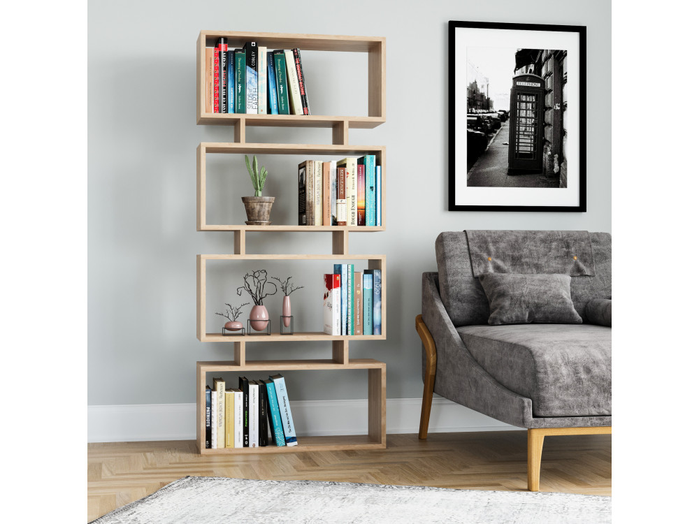 Langdon" wooden bookcase - 72 x 25 x 161 cm - Beige