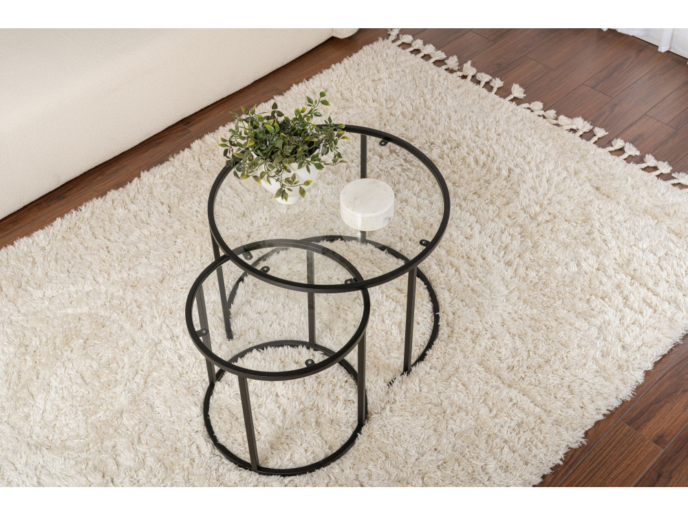 Set of 2 "Aurum" metal coffee tables - 60 x 60 x 43 cm - Black Transparent
