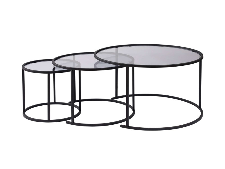 Set of 3 "Aurum" metal coffee tables - 80 x 80 x 43 cm - Black Grey