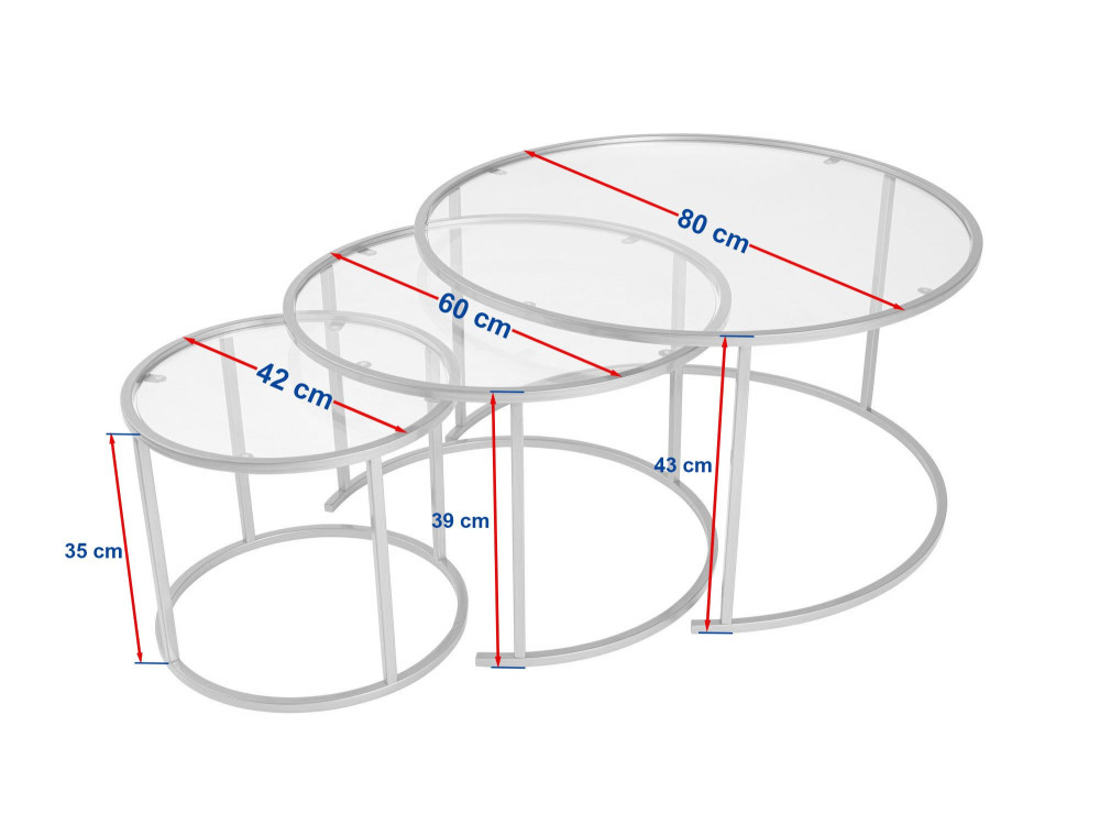 Set of 3 "Aurum" metal coffee tables - 80 x 80 x 43 cm - Black Grey