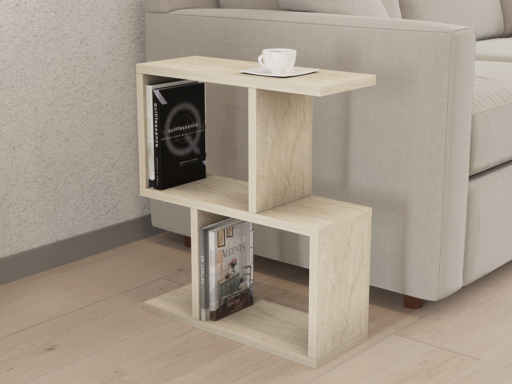 Zet" wooden side table - 45 x 17 x 51 cm - Travertine