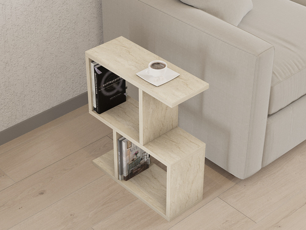 Zet" wooden side table - 45 x 17 x 51 cm - Travertine