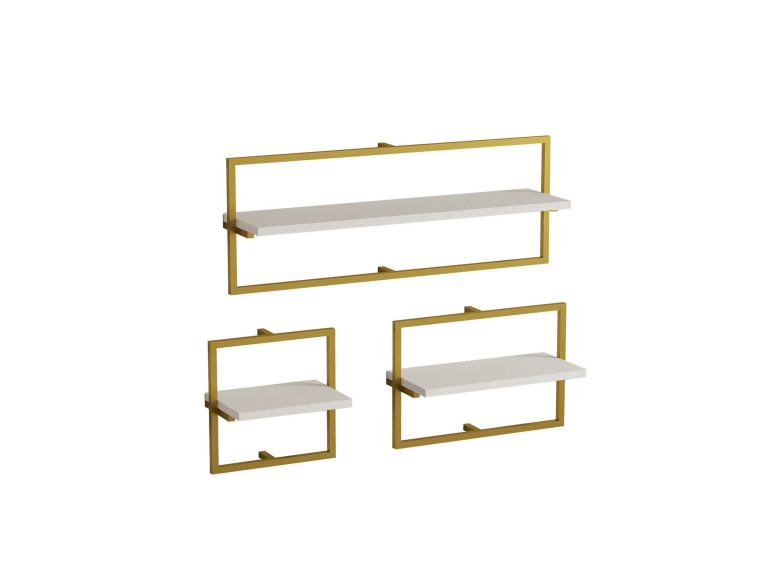 Yeso" wooden wall shelf - 80 x 20 x 30 cm - White, Gold